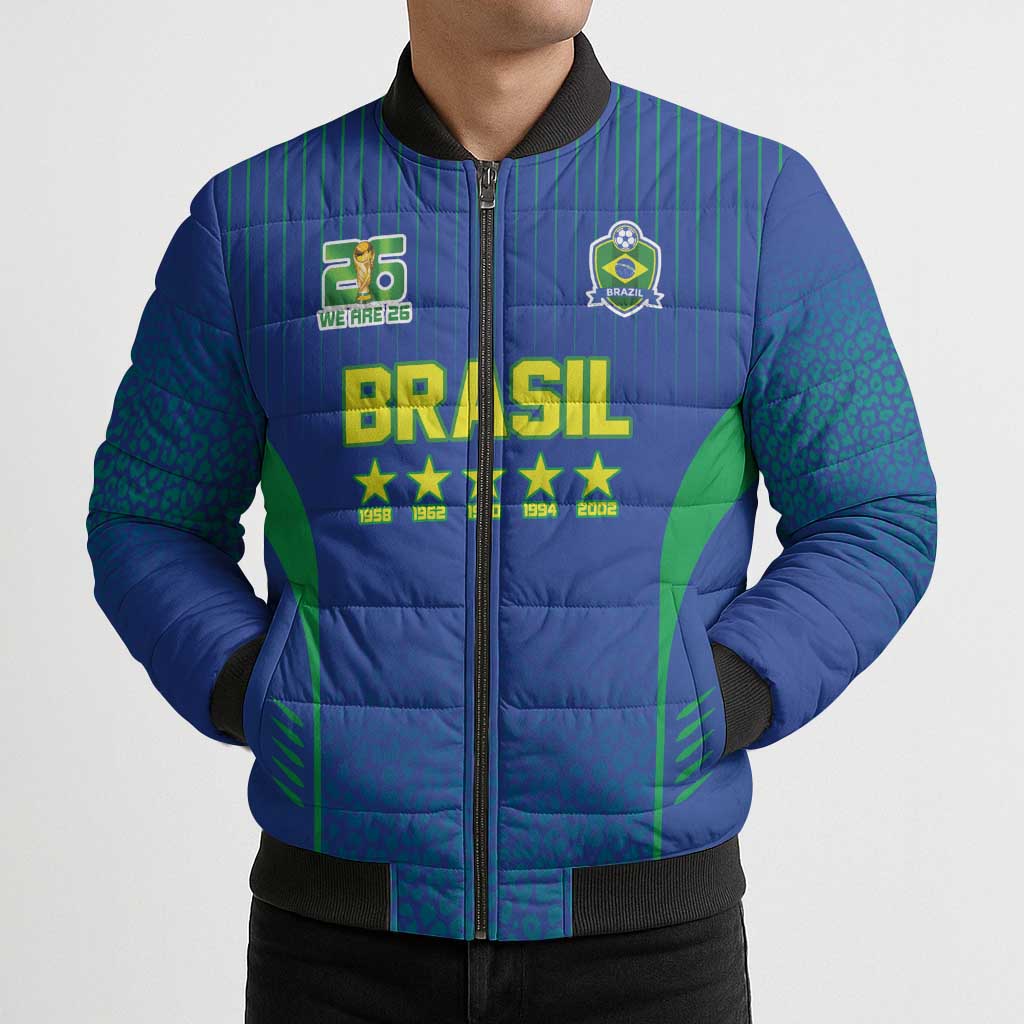 Custom Brazil World Football Legacy Bomber Puffer Jacket 5 Times History Champions Blue Version - Wonder Print Shop