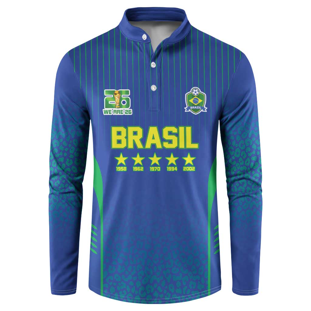 Custom Brazil World Football Legacy Button Sweatshirt 5 Times History Champions Blue Version - Wonder Print Shop