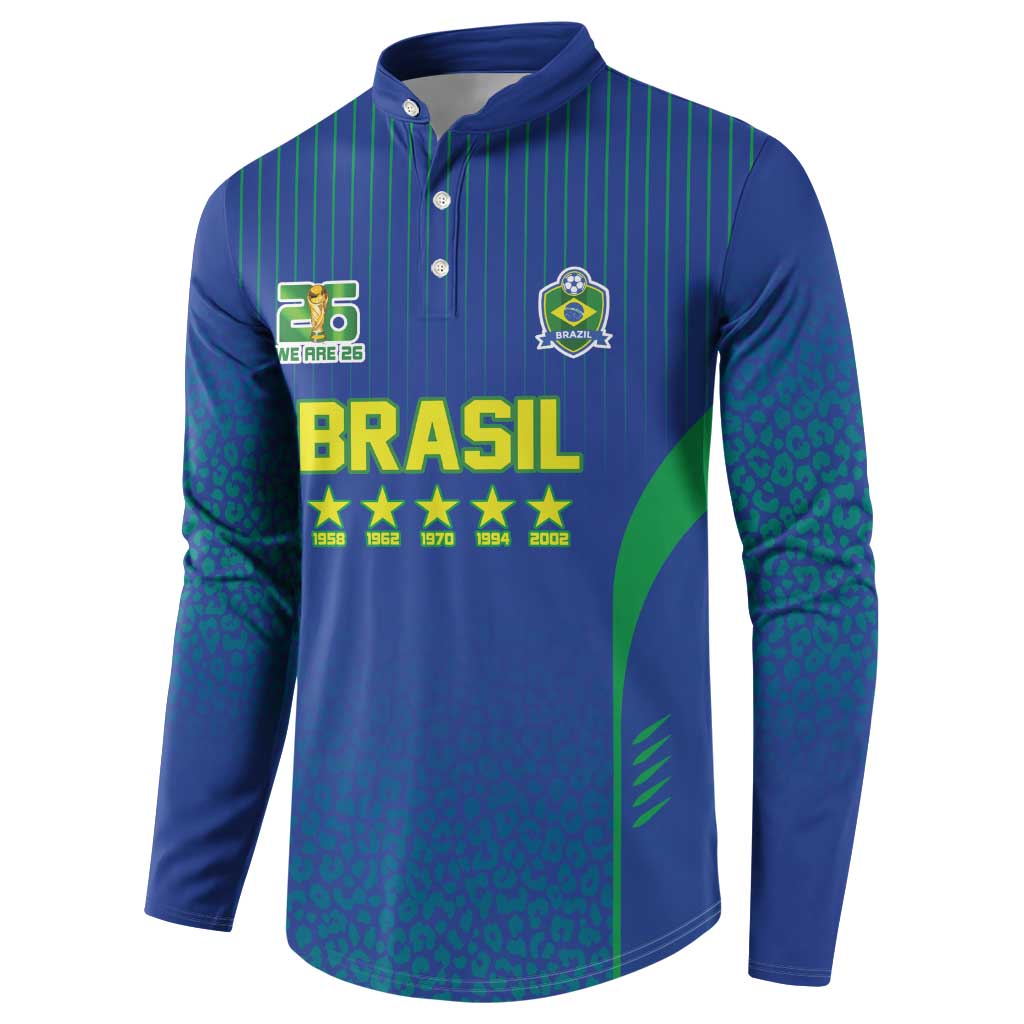Custom Brazil World Football Legacy Button Sweatshirt 5 Times History Champions Blue Version - Wonder Print Shop
