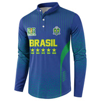 Custom Brazil World Football Legacy Button Sweatshirt 5 Times History Champions Blue Version - Wonder Print Shop