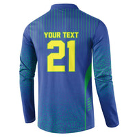 Custom Brazil World Football Legacy Button Sweatshirt 5 Times History Champions Blue Version - Wonder Print Shop