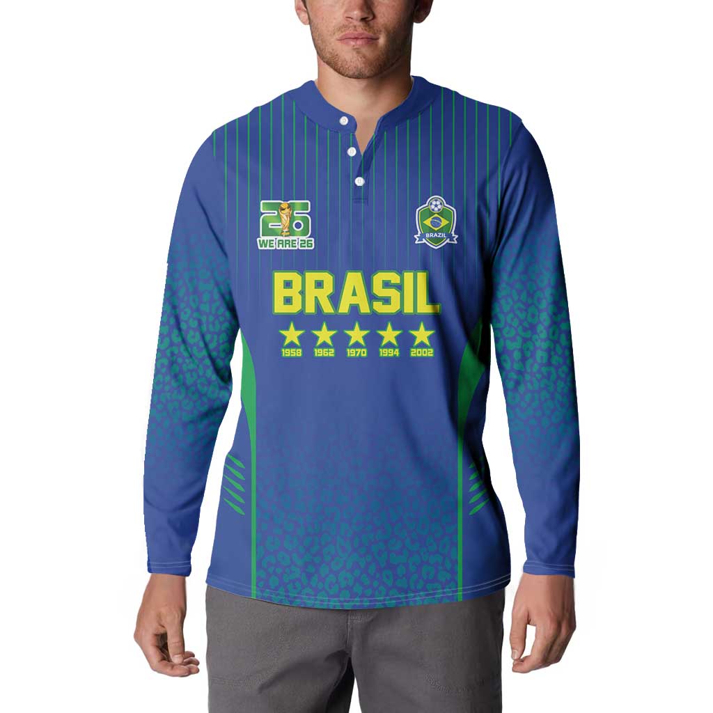 Custom Brazil World Football Legacy Button Sweatshirt 5 Times History Champions Blue Version - Wonder Print Shop