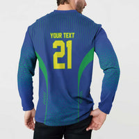Custom Brazil World Football Legacy Button Sweatshirt 5 Times History Champions Blue Version - Wonder Print Shop
