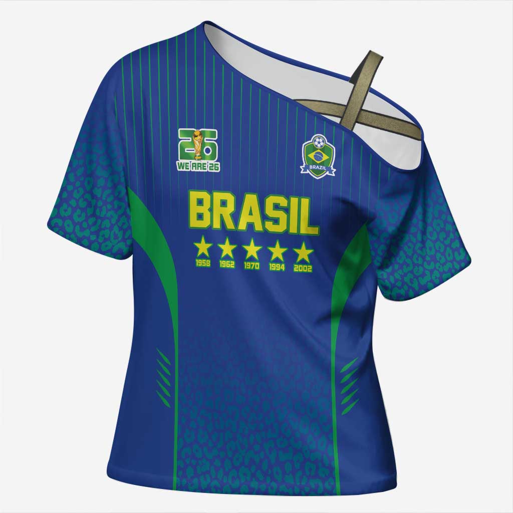 Custom Brazil World Football Legacy Cross Shoulder Shirt 5 Times History Champions Blue Version - Wonder Print Shop