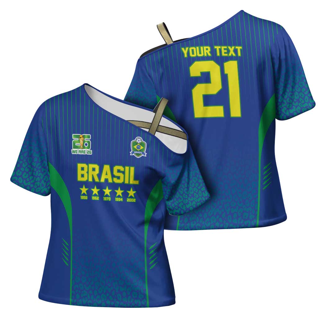 Custom Brazil World Football Legacy Cross Shoulder Shirt 5 Times History Champions Blue Version - Wonder Print Shop