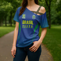 Custom Brazil World Football Legacy Cross Shoulder Shirt 5 Times History Champions Blue Version - Wonder Print Shop