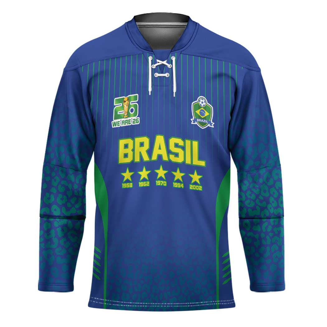 Custom Brazil World Football Legacy Hockey Jersey 5 Times History Champions Blue Version - Wonder Print Shop