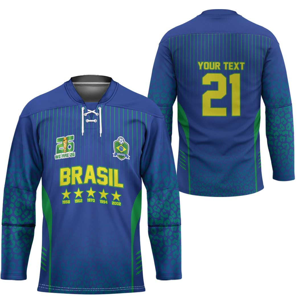 Custom Brazil World Football Legacy Hockey Jersey 5 Times History Champions Blue Version - Wonder Print Shop