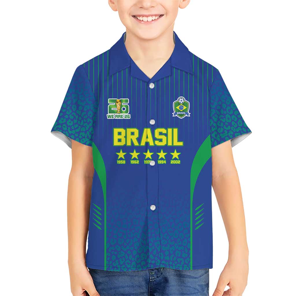 Custom Brazil World Football Legacy Kid Hawaiian Shirt 5 Times History Champions Blue Version - Wonder Print Shop