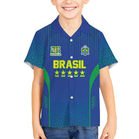 Custom Brazil World Football Legacy Kid Hawaiian Shirt 5 Times History Champions Blue Version - Wonder Print Shop