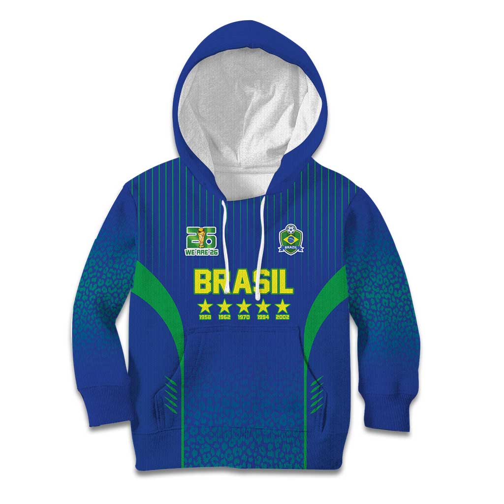 Custom Brazil World Football Legacy Kid Hoodie 5 Times History Champions Blue Version - Wonder Print Shop