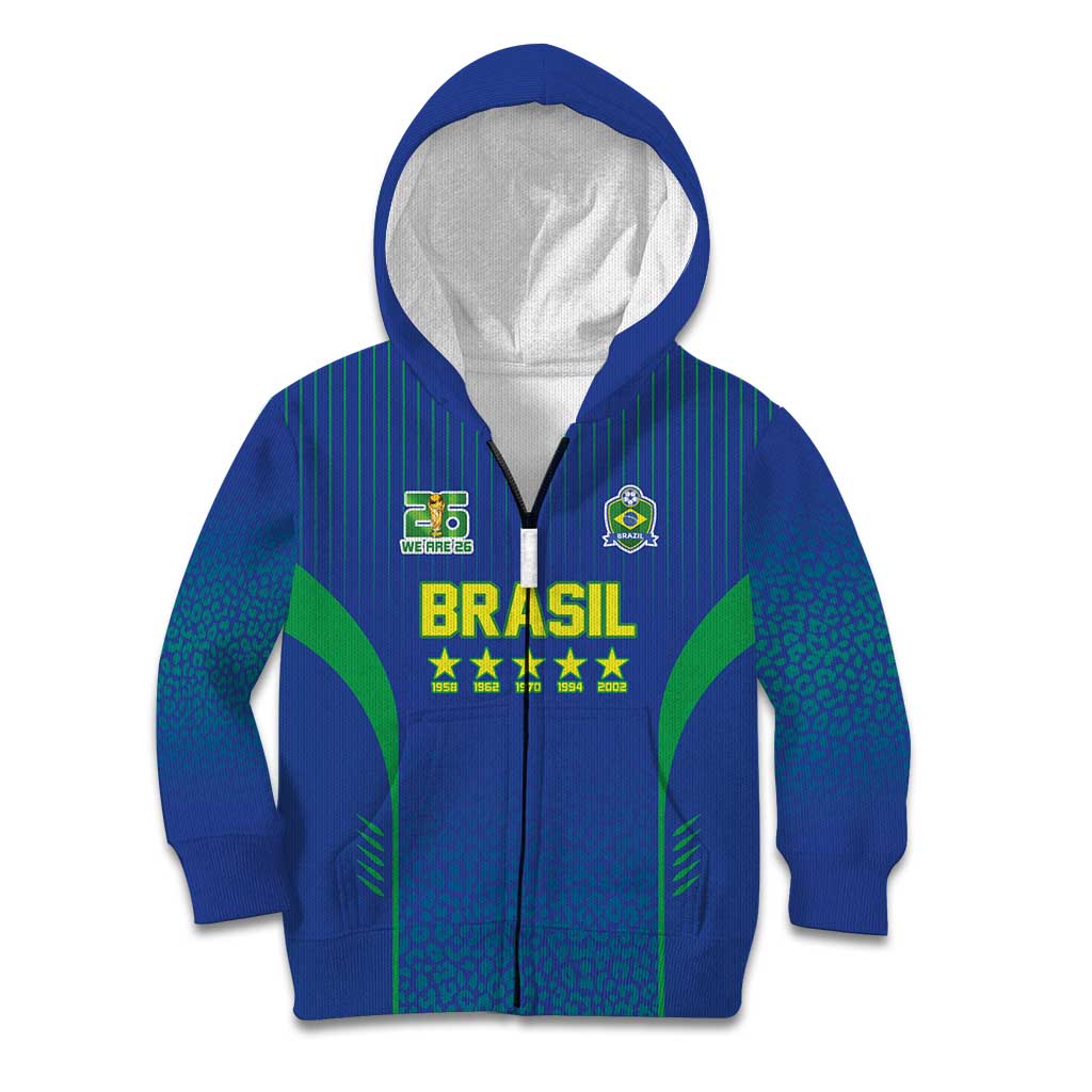 Custom Brazil World Football Legacy Kid Hoodie 5 Times History Champions Blue Version - Wonder Print Shop