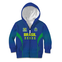 Custom Brazil World Football Legacy Kid Hoodie 5 Times History Champions Blue Version - Wonder Print Shop