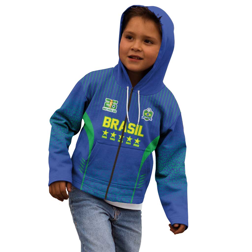 Custom Brazil World Football Legacy Kid Hoodie 5 Times History Champions Blue Version - Wonder Print Shop