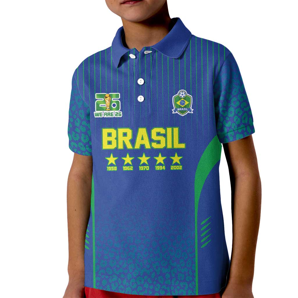 Custom Brazil World Football Legacy Kid Polo Shirt 5 Times History Champions Blue Version - Wonder Print Shop