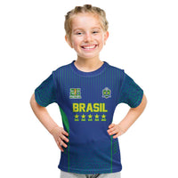 Custom Brazil World Football Legacy Kid T Shirt 5 Times History Champions Blue Version - Wonder Print Shop