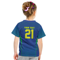 Custom Brazil World Football Legacy Kid T Shirt 5 Times History Champions Blue Version - Wonder Print Shop