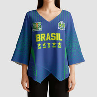 Custom Brazil World Football Legacy Kimono Sleeve Blouse 5 Times History Champions Blue Version - Wonder Print Shop