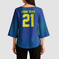 Custom Brazil World Football Legacy Kimono Sleeve Blouse 5 Times History Champions Blue Version - Wonder Print Shop