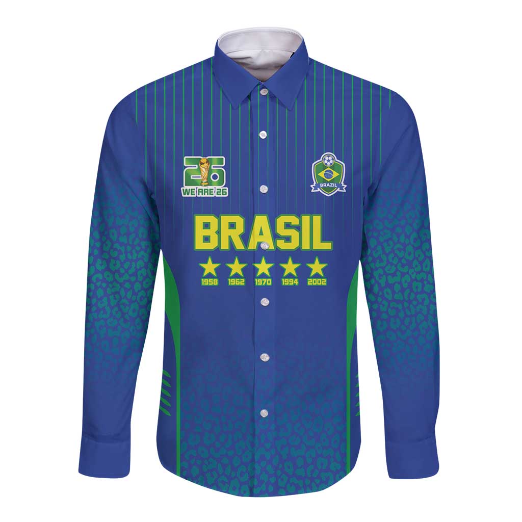 Custom Brazil World Football Legacy Long Sleeve Button Shirt 5 Times History Champions Blue Version - Wonder Print Shop