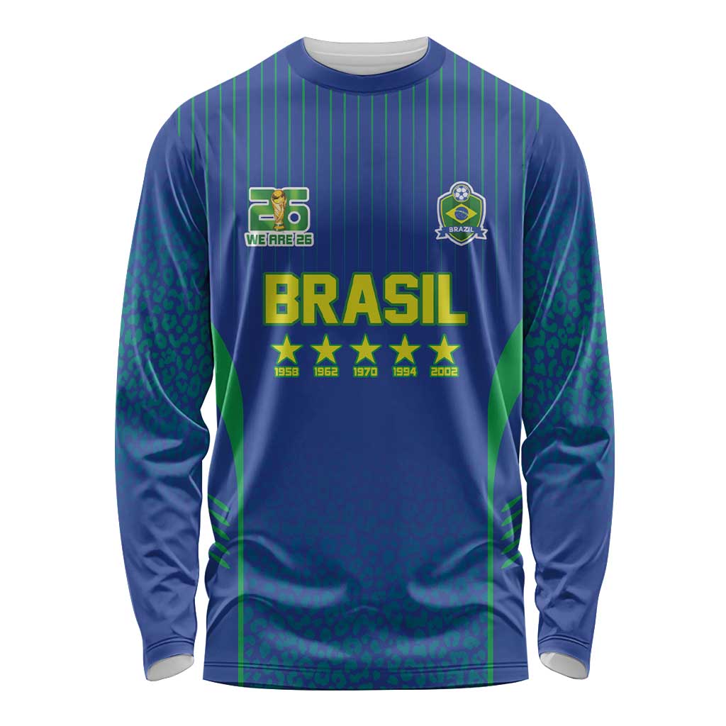 Custom Brazil World Football Legacy Long Sleeve Shirt 5 Times History Champions Blue Version - Wonder Print Shop
