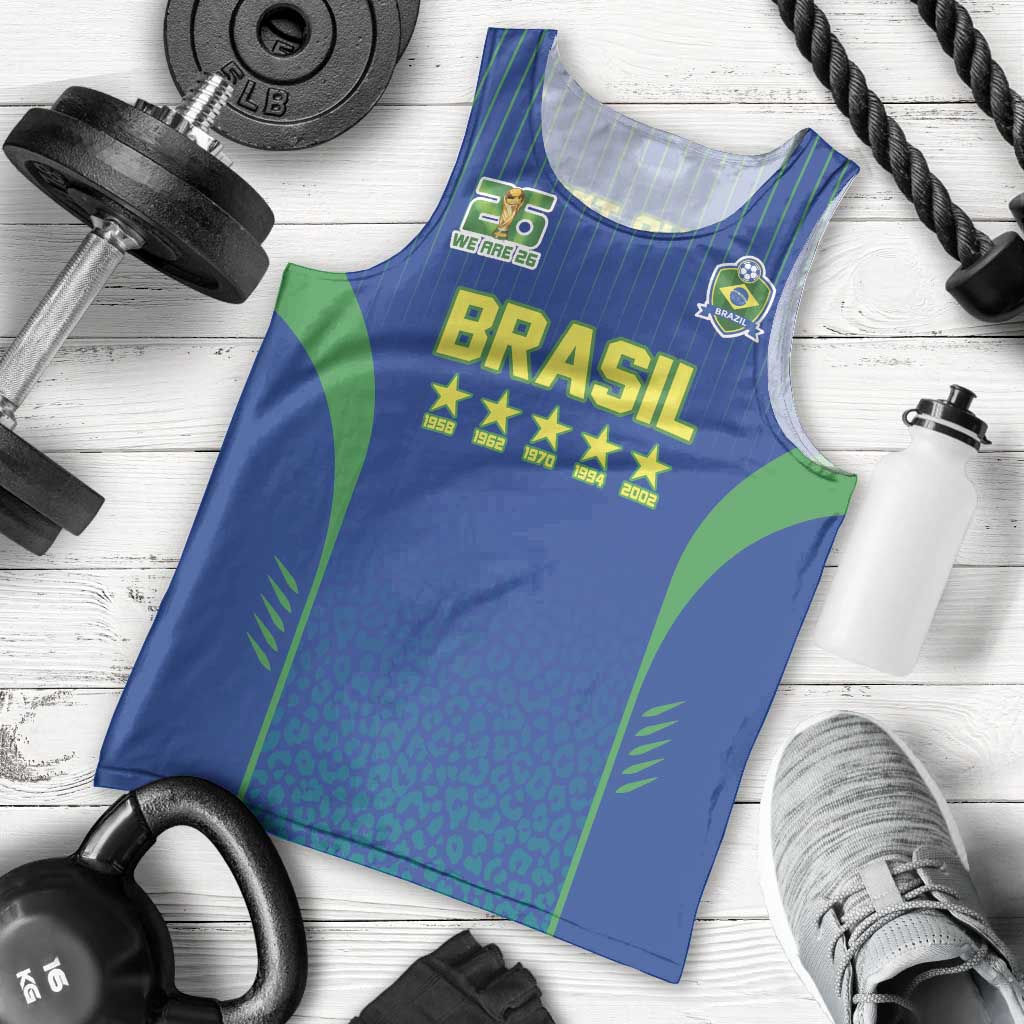 Custom Brazil World Football Legacy Men Tank Top 5 Times History Champions Blue Version - Wonder Print Shop