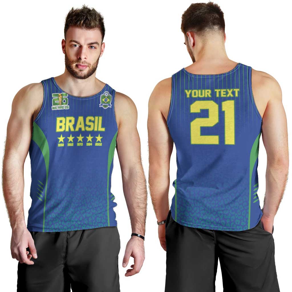 Custom Brazil World Football Legacy Men Tank Top 5 Times History Champions Blue Version - Wonder Print Shop