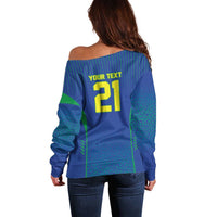 Custom Brazil World Football Legacy Off Shoulder Sweater 5 Times History Champions Blue Version - Wonder Print Shop
