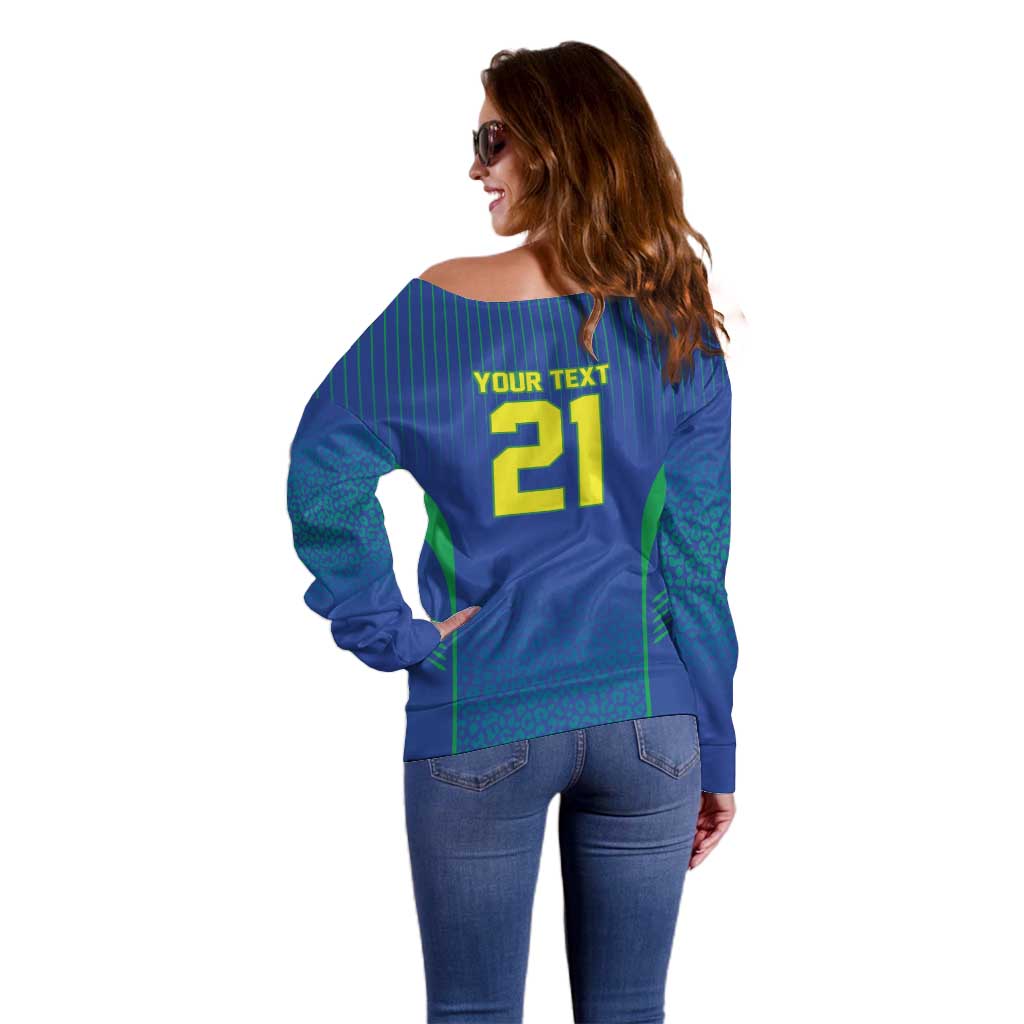 Custom Brazil World Football Legacy Off Shoulder Sweater 5 Times History Champions Blue Version - Wonder Print Shop