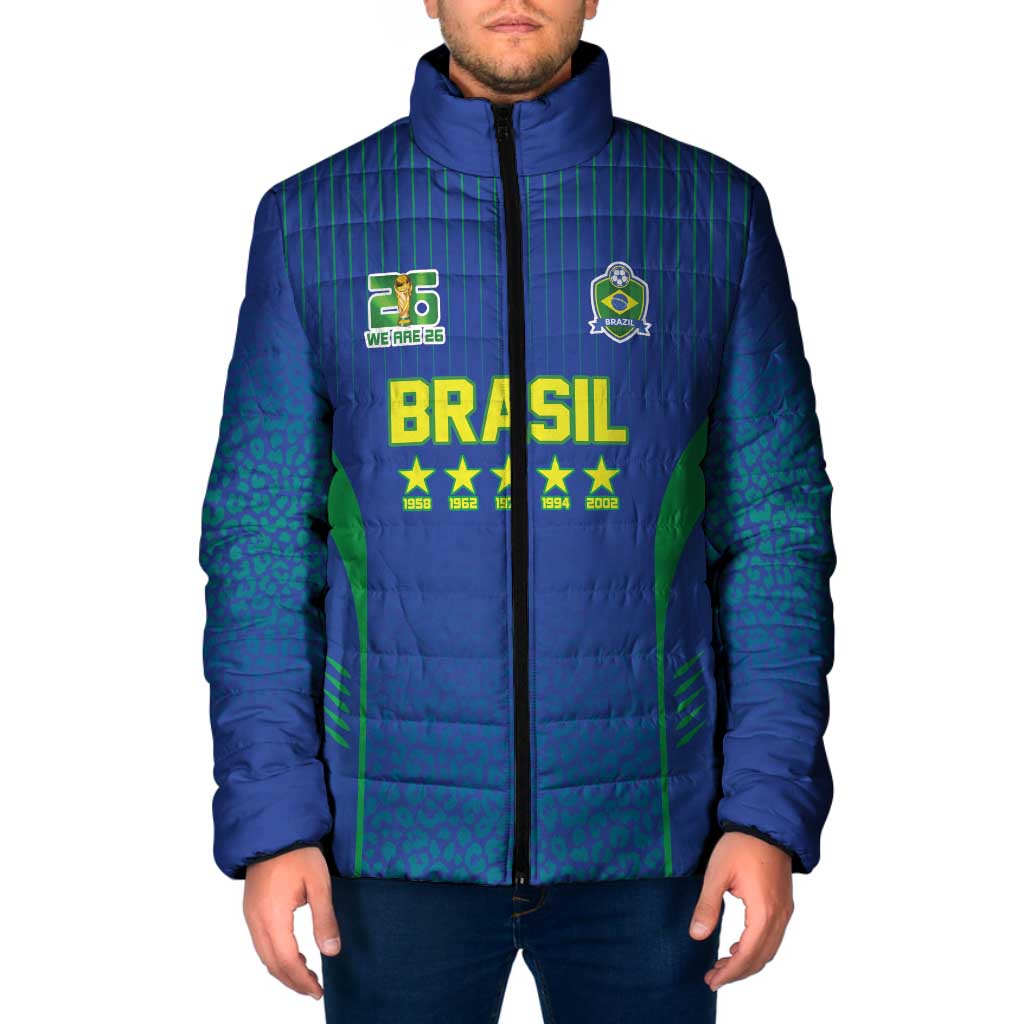 Custom Brazil World Football Legacy Padded Jacket 5 Times History Champions Blue Version - Wonder Print Shop