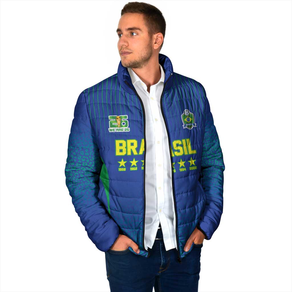Custom Brazil World Football Legacy Padded Jacket 5 Times History Champions Blue Version - Wonder Print Shop