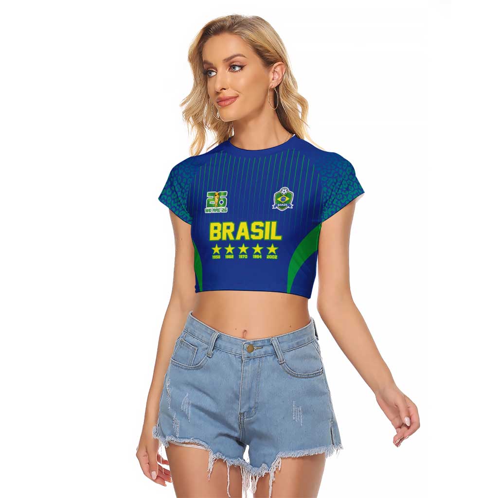 Custom Brazil World Football Legacy Raglan Cropped T Shirt 5 Times History Champions Blue Version - Wonder Print Shop