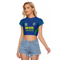 Custom Brazil World Football Legacy Raglan Cropped T Shirt 5 Times History Champions Blue Version - Wonder Print Shop
