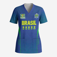 Custom Brazil World Football Legacy Scrub Top 5 Times History Champions Blue Version - Wonder Print Shop