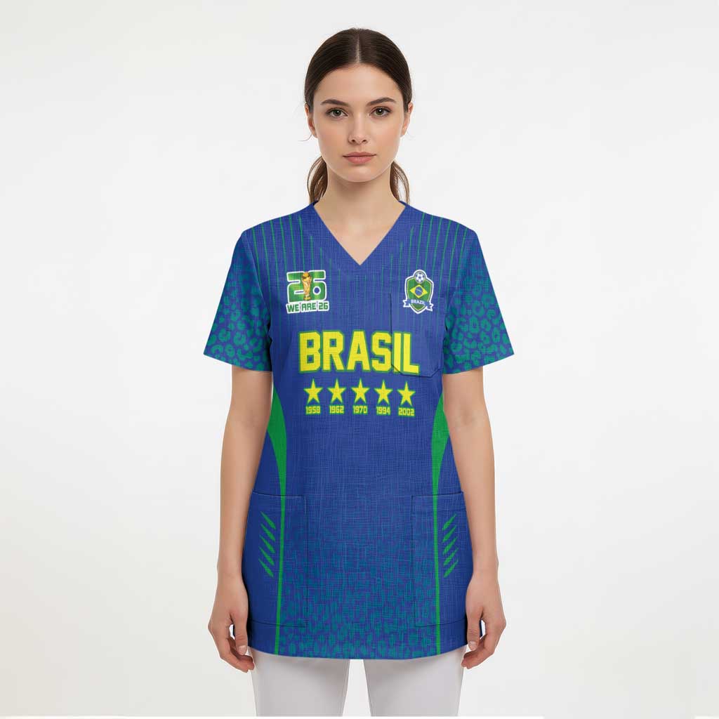 Custom Brazil World Football Legacy Scrub Top 5 Times History Champions Blue Version - Wonder Print Shop