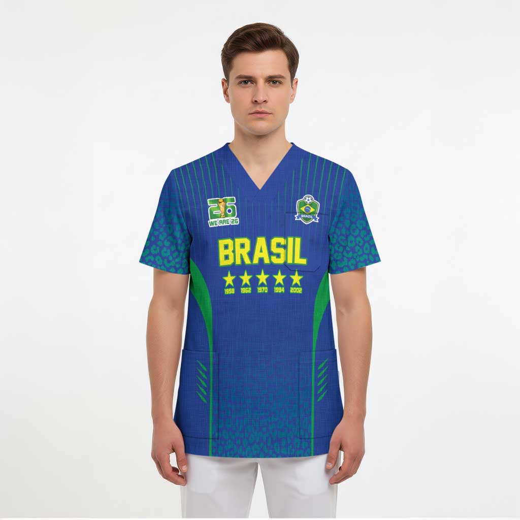 Custom Brazil World Football Legacy Scrub Top 5 Times History Champions Blue Version - Wonder Print Shop