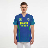 Custom Brazil World Football Legacy Scrub Top 5 Times History Champions Blue Version - Wonder Print Shop