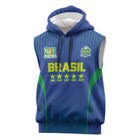 Custom Brazil World Football Legacy Sleeveless Hoodie 5 Times History Champions Blue Version - Wonder Print Shop