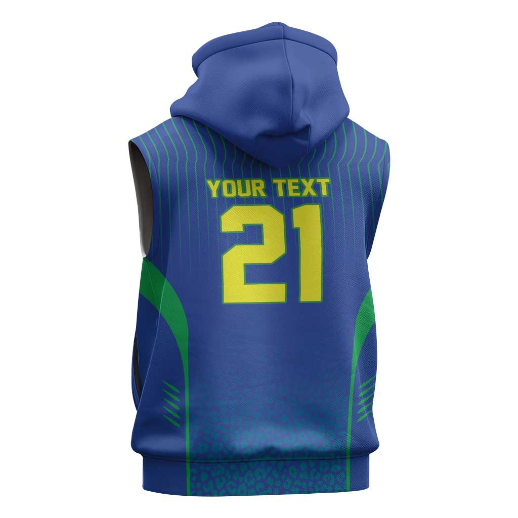Custom Brazil World Football Legacy Sleeveless Hoodie 5 Times History Champions Blue Version - Wonder Print Shop