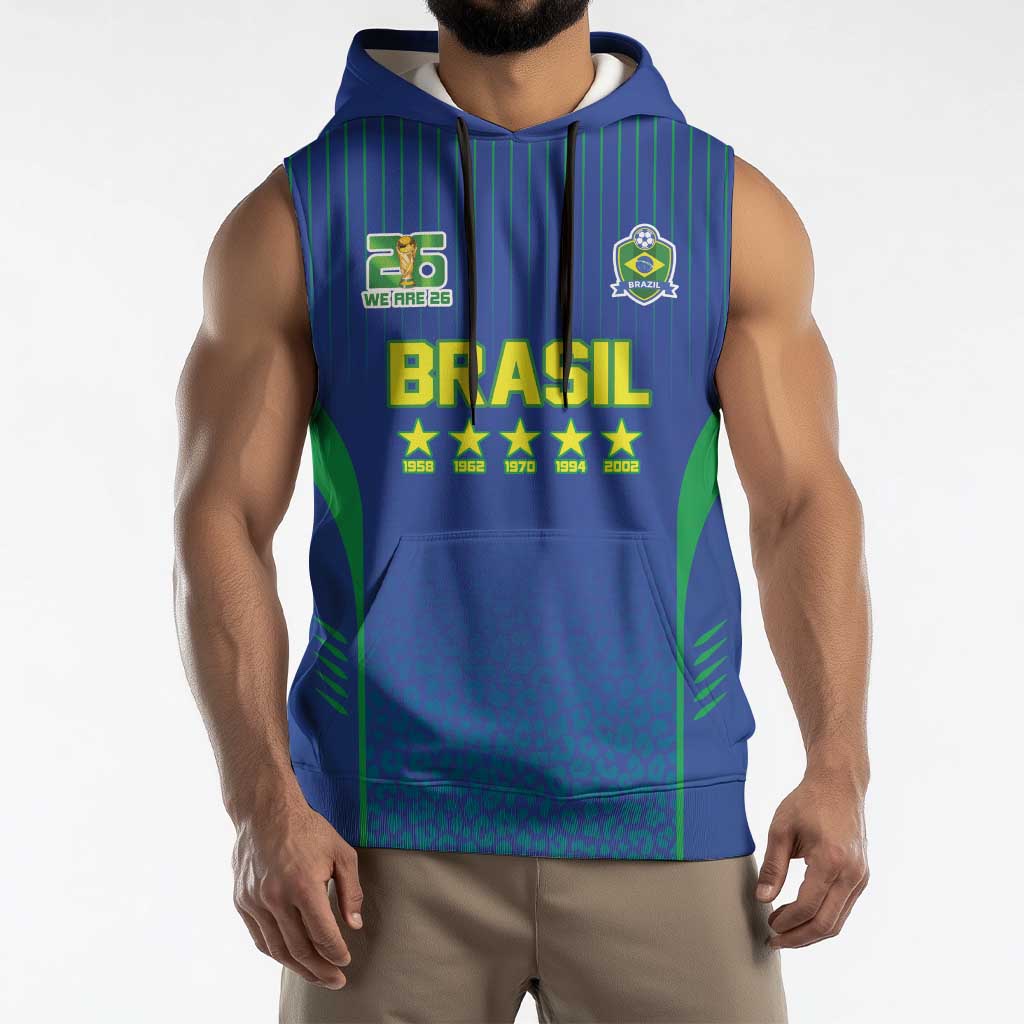 Custom Brazil World Football Legacy Sleeveless Hoodie 5 Times History Champions Blue Version - Wonder Print Shop