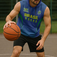 Custom Brazil World Football Legacy Sleeveless Hoodie 5 Times History Champions Blue Version - Wonder Print Shop