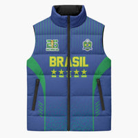 Custom Brazil World Football Legacy Sleeveless Puffer Jacket 5 Times History Champions Blue Version - Wonder Print Shop
