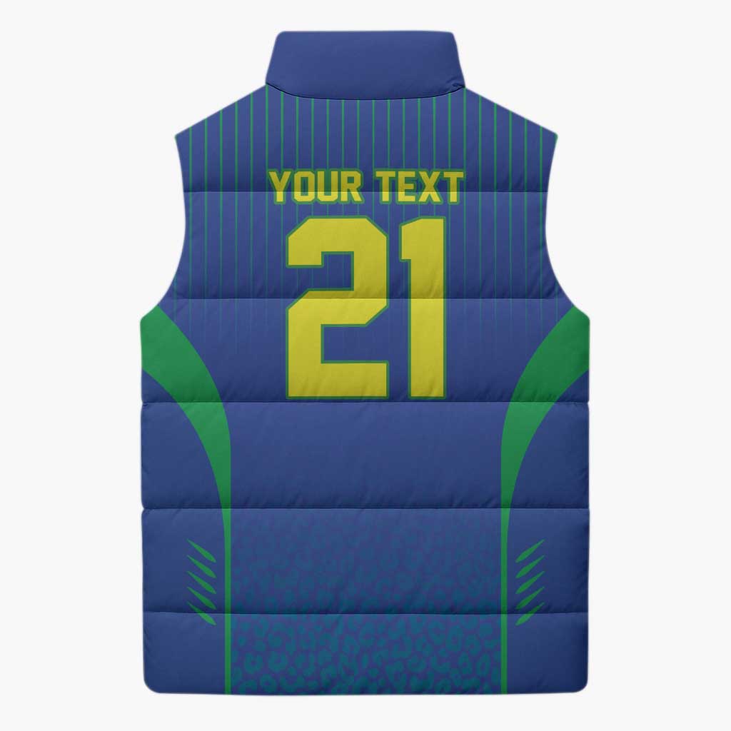 Custom Brazil World Football Legacy Sleeveless Puffer Jacket 5 Times History Champions Blue Version - Wonder Print Shop