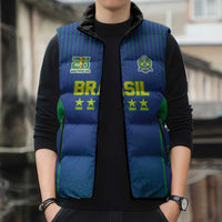 Custom Brazil World Football Legacy Sleeveless Puffer Jacket 5 Times History Champions Blue Version - Wonder Print Shop