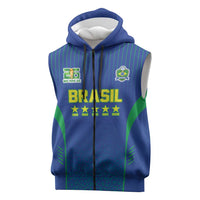 Custom Brazil World Football Legacy Sleeveless Zip Hoodie 5 Times History Champions Blue Version - Wonder Print Shop