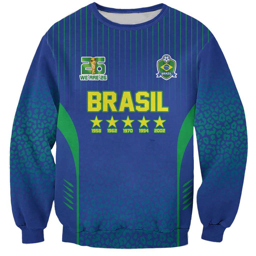 Custom Brazil World Football Legacy Sweatshirt 5 Times History Champions Blue Version - Wonder Print Shop