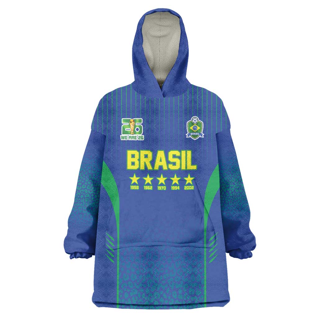 Custom Brazil World Football Legacy Wearable Blanket Hoodie 5 Times History Champions Blue Version - Wonder Print Shop