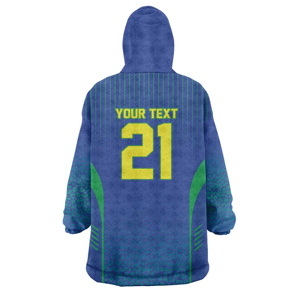 Custom Brazil World Football Legacy Wearable Blanket Hoodie 5 Times History Champions Blue Version - Wonder Print Shop
