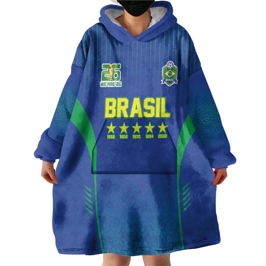 Custom Brazil World Football Legacy Wearable Blanket Hoodie 5 Times History Champions Blue Version - Wonder Print Shop
