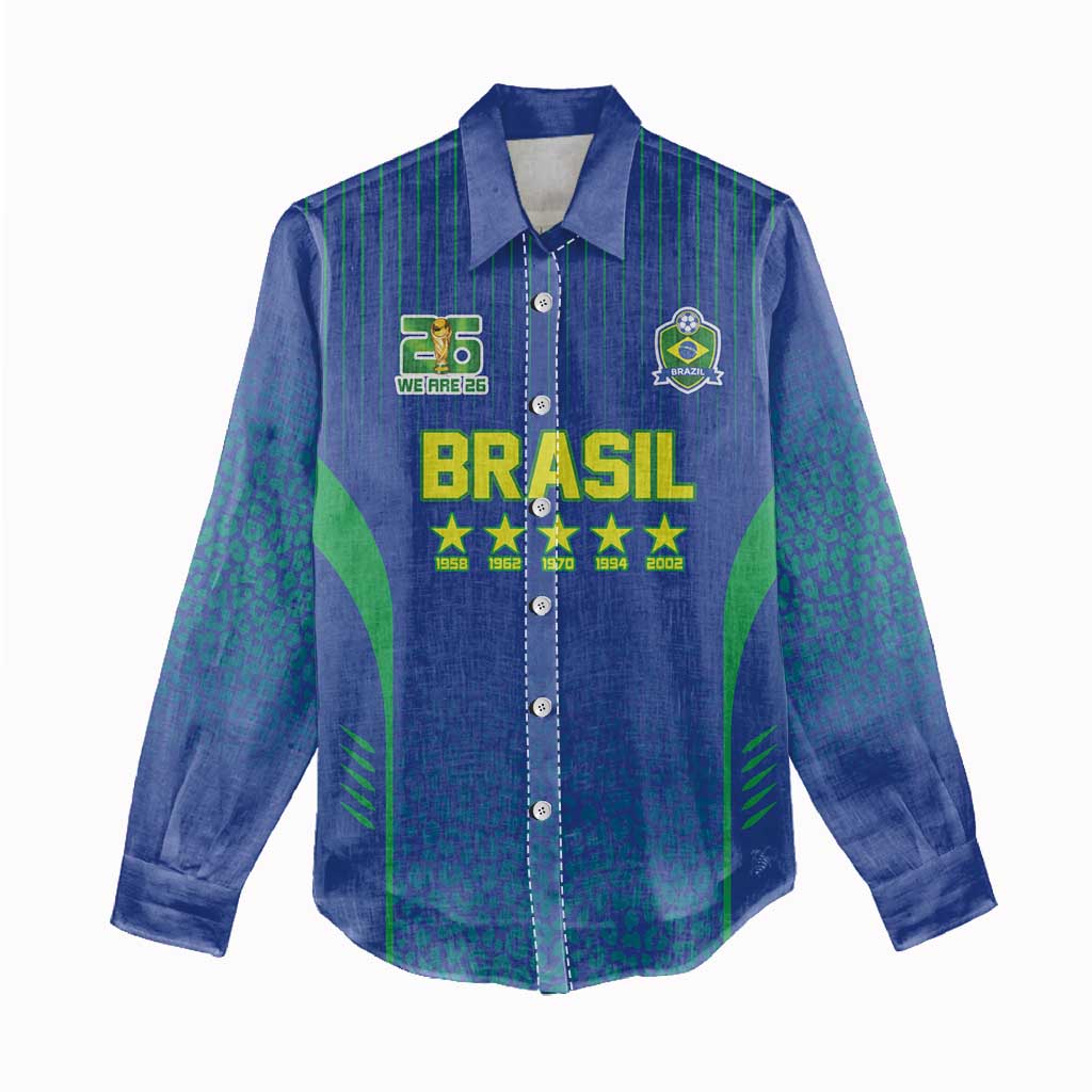 Custom Brazil World Football Legacy Women Casual Shirt 5 Times History Champions Blue Version - Wonder Print Shop